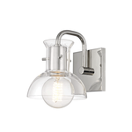 Sleek Riley 1 Light Bath Bracket with clear glass shade and polished steel finish, including visible filament bulb