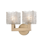 Sagamore 2 Light LED Bath Bracket with rectangular frosted and clear glass shades and brushed brass metal frame