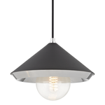 Marnie large pendant with matte black steel conical shade and exposed round filament bulb