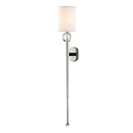 Serena 1 Light Wall Sconce with soft-white fabric shade, polished nickel finish, and crystal orb on tapered wand