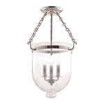 Hampton 3 Light Semi Flush ceiling light with clear oversized bell jar and polished metal chain suspension