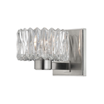 Anson 1 Light Bath Bracket with a clear textured glass shade and brushed metal square backplate