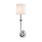 Lourdes 1 Light Wall Sconce with polished chrome finish and white cylindrical fabric shade