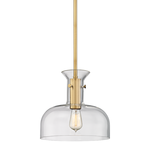 Coffey 1 Light Pendant with clear glass dome shade and aged brass finish, vintage-inspired modern design