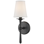 Islip wall sconce with matte black metal body and tapered white fabric shade