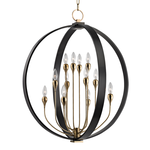 Dresden 12 Light Chandelier with black circular metal frame and gold candle-style lights with clear bulbs