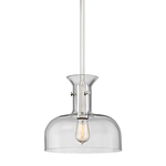 vintage-inspired Coffey 1 Light Pendant with clear bell-shaped glass shade and polished nickel hardware