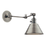 Garden City 1 Light Wall Sconce with adjustable arm, hand-rubbed metal finish, and conical shade