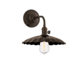 Heirloom 1 Light Wall Sconce with scalloped metal shade in dark bronze finish and exposed Edison-style bulb