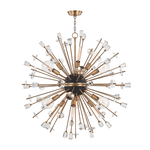 Liberty 12 Light Chandelier with matte-black metal core, brass finish, clear balloon and tubular filament bulbs arrangement