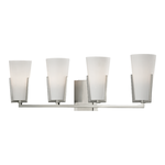 Upton 4 Light Bath Bracket with frosted glass shades and brushed nickel frame, 8.75x26.25 size