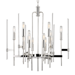 Bari 12 Light Chandelier with multi-tiered polished glass rods and perpendicular polished metal arms in a mid-century Ital...