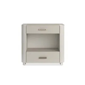 Matte Pearl Love-Ly! Nightstand with softly rounded profile, fluted sides, vinyl drawer fronts, and two drawers