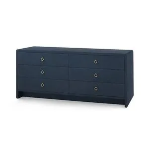 Product Image 1 for Bryant Extra Wide Lacquered Linen 6-Drawer Dresser - Navy Blue from Villa & House