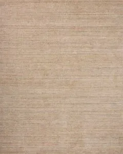 Hand-loomed rectangular area rug in neutral sand tones with thin horizontal textured lines