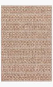 Beige and rust rectangular indoor/outdoor rug with geometric hexagonal and linear pattern