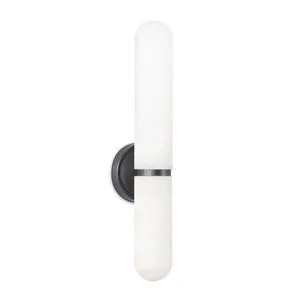Salon Oil Rubbed Bronze Sconce with elongated rounded alabaster globes and dark circular base