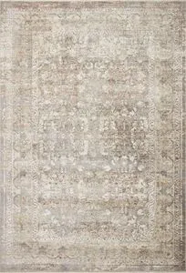 Traditional Sonnet Grey Sage Rug 3x5 with intricate faded floral and geometric patterns in soft grey and sage tones