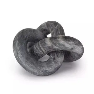 Hand-carved black marble sculpture with interwoven abstract looped form and smooth polished surface