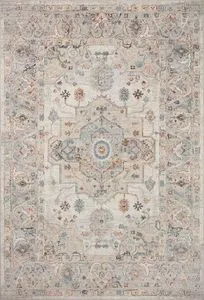 Ivory and multi color traditional 2'7" x 10'0" Oushak-style rug with faded medallion motif
