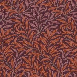 William Morris Willow Bough Wallpaper with intricate natural willow leaf pattern in burnt orange and muted purple tones