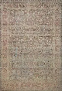 Adrian Ocean Clay Rug with vintage-inspired traditional floral pattern in soft muted blues, clays, and beige tones