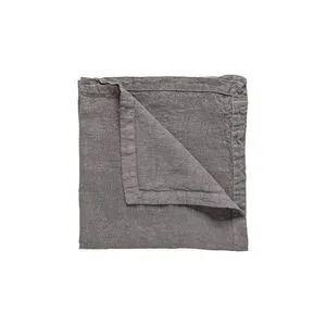 Folded dusk grey linen place mat with visible texture and a stitched border detail