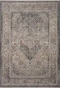 Traditional style area rug with watercolor-inspired soft neutral tones and intricate geometric and floral patterns