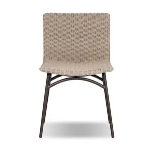 Worley Outdoor Dining Chair with woven seat and back, slim dark metal frame, clean-lined modern outdoor chair