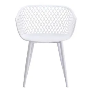 White Piazza Outdoor Chair with diamond-pattern wicker back and tapered powder-coated metal legs