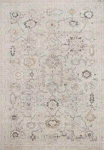 Monroe Natural Multi Rug with antique Turkish Oushak motifs in neutral shades and black detailing on light background