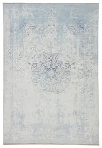 Contessa Medallion Blue/White area rug with faded ornate center medallion and distressed blue and white pattern