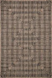 Brown and black indoor/outdoor rug with geometric striped pattern in 2'2" x 3'9" size