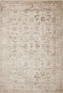 Sonnet Sand Taupe Rug 9x13 with intricate traditional pattern in soft sand and taupe hues