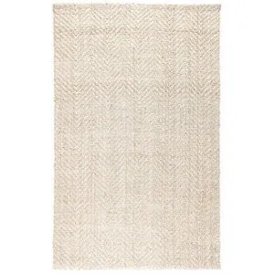 Natural chevron handwoven jute area rug in neutral beige tones with textured organic weave