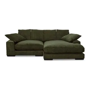 Plunge sectional sofa in deep olive green with plush cushions and a versatile flip chaise on the right side