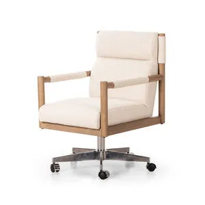 Kiano Upholstered Charter Oatmeal Desk Chair with wide channel tufting, soft oatmeal fabric, wooden frame and swivel base ...