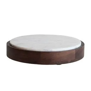 Product Image 1 for Mango Wood and Marble Food Pedestal with Removable Marble Tray, Walnut Finish, White from Creative Co-Op