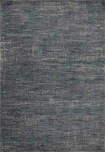 Long rectangular rug with heathered wide stripes in ocean blue and grey, subtle ribbing texture