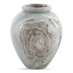 Didion Vase in solid Torrento marble with classic curved shape and swirling beige and gray patterns