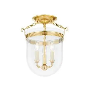 Product Image 1 for Rousham 3-Light Aged Brass Semi Flush from Hudson Valley