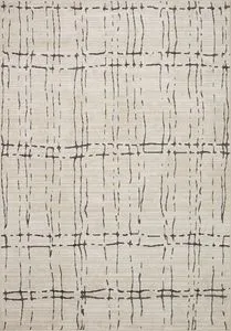 Darby Sand / Dk. Grey Rug with ribbed texture and abstract dark grey linear pattern on a neutral sand background