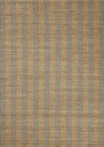 Judy Natural / Sky Rug with handwoven natural jute and cotton fibers in beige and muted blue vertical stripes