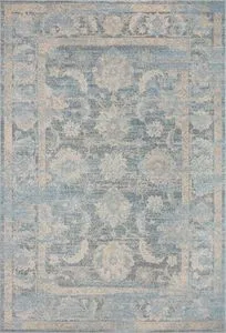 9'2" x 13' traditional rug with vintage Turkish Oushak motifs in sky blue and beige tones