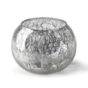 Round decorative Votive Bowl with an antique mercury glass finish and mottled silver-gray pattern