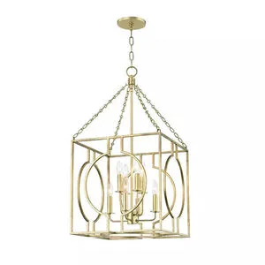 Gold Leaf finish Octavio 8 Light Medium Pendant with symmetrical circular and square metal framework and eight candle-styl...