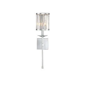 Ashbourne 1 Light Wall Sconce with polished chrome finish and clear rectangular crystal shade on a long rectangular arm