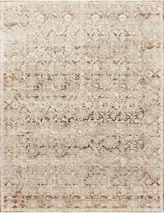 Theia Natural Rust Rug with subtle pile height, intricate neutral and rust-toned pattern, and refined fringe border