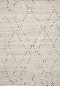 Darby Sand / Charcoal Rug with neutral beige base and charcoal geometric zigzag pattern, ribbed texture mimics hand-knotte...