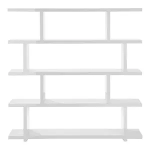 Miri Large Shelf with staggered open shelves arranged asymmetrically in white finish, modern and versatile design